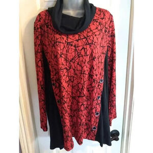 John Mark Cowl Neck Pullover Sweater Black Red Sz L Bust 44" Length 30"